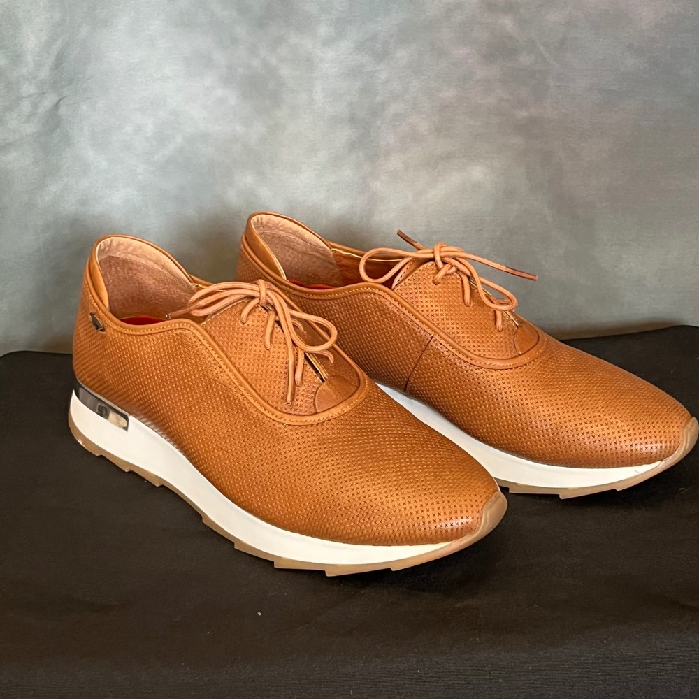 VELEZ Leather Lace Up Oxford Sneakers Tan Platform Wedge Women's Size‎ 40/9-9.5